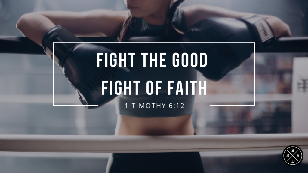 Female boxer with gloves on her hands ready to fight. Fight the good fight of faith 1 Timothy 6:12